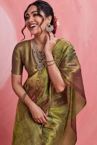 Olive floral tissue handloom banarasi saree