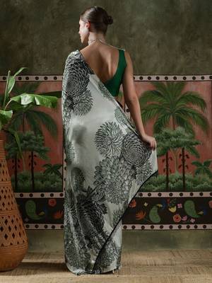 Grey ready to wear satin floral digital printed saree 3
