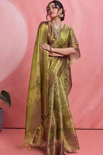 Olive floral tissue handloom banarasi saree