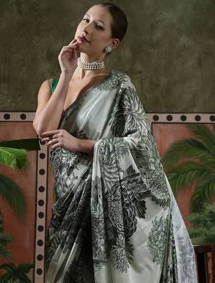 Grey ready to wear satin floral digital printed saree 4