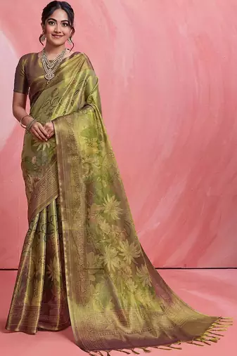 Olive floral tissue handloom banarasi saree