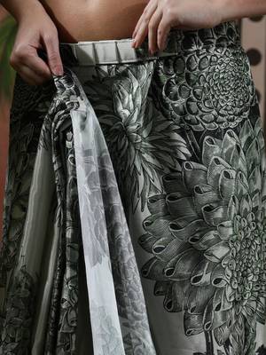 Grey ready to wear satin floral digital printed saree 5