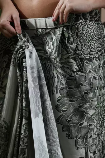 Grey ready to wear satin floral digital printed saree