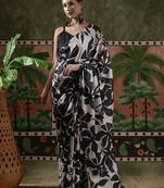 Black ready to wear satin floral digital printed saree
