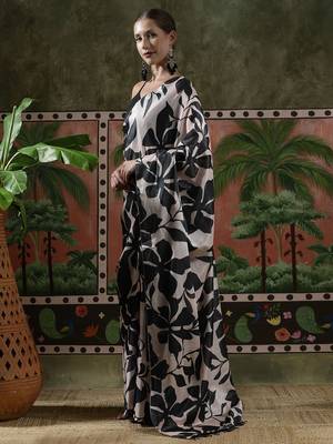 Black ready to wear satin floral digital printed saree 2