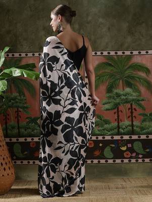 Black ready to wear satin floral digital printed saree 3