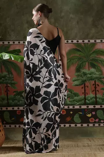 Black ready to wear satin floral digital printed saree