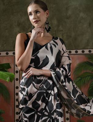 Black ready to wear satin floral digital printed saree 4