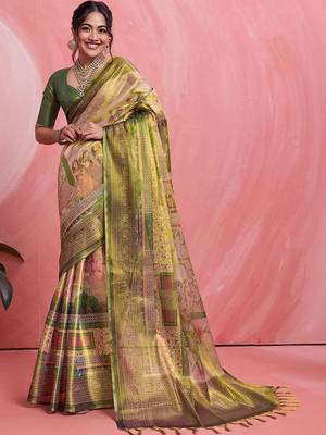 Multicolor floral tissue heavy work banarasi saree 1