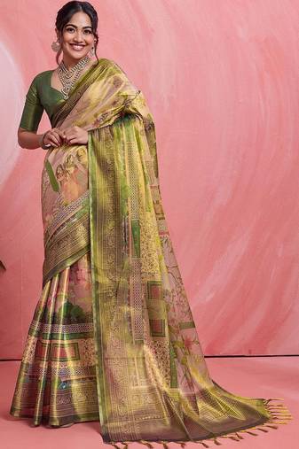 Multicolor floral tissue heavy work banarasi saree