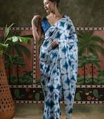 Blue ready to wear satin floral digital printed saree
