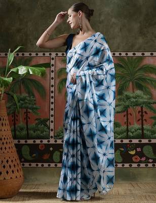 Blue ready to wear satin floral digital printed saree 2