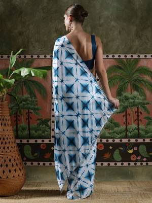 Blue ready to wear satin floral digital printed saree 3
