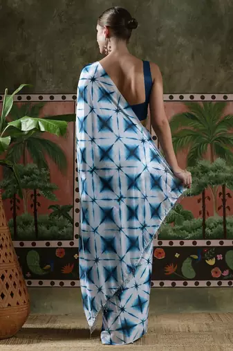Blue ready to wear satin floral digital printed saree