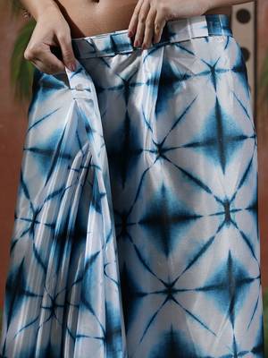 Blue ready to wear satin floral digital printed saree 5