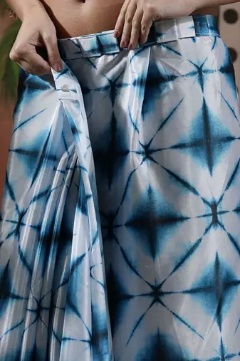 Blue ready to wear satin floral digital printed saree