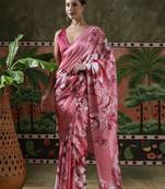 Pink ready to wear satin floral digital printed saree