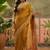 Mustard women ajrak block zari saree
