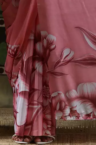 Pink ready to wear satin floral digital printed saree