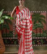 Red ready to wear satin floral digital printed saree