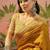 Mustard women ajrak block zari saree