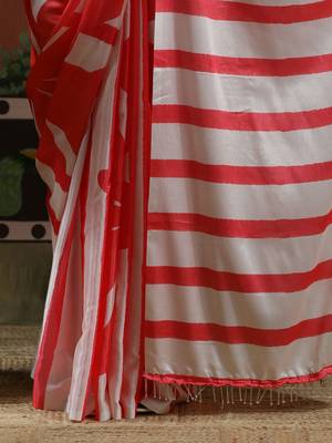 Red ready to wear satin floral digital printed saree 5