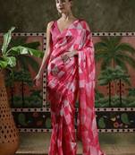 Pink ready to wear satin floral digital printed saree
