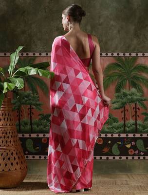 Pink ready to wear satin floral digital printed saree 3