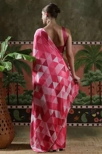 Pink ready to wear satin floral digital printed saree