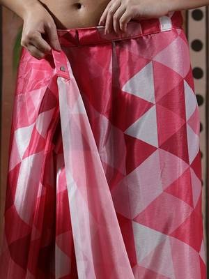 Pink ready to wear satin floral digital printed saree 5