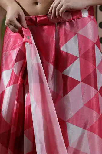 Pink ready to wear satin floral digital printed saree