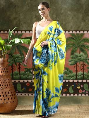 Green ready to wear satin floral digital printed saree 1