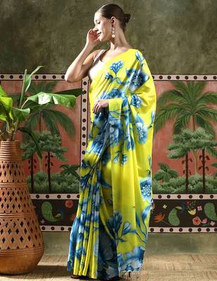 Green ready to wear satin floral digital printed saree 2