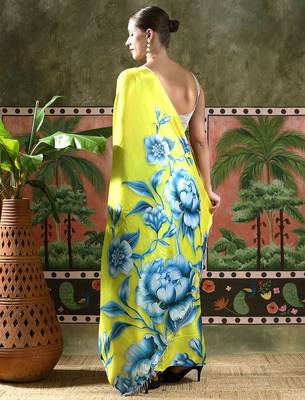 Green ready to wear satin floral digital printed saree 3