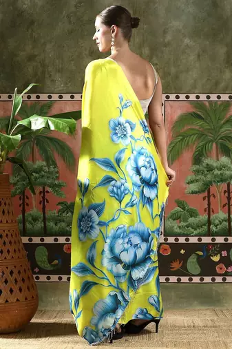 Green ready to wear satin floral digital printed saree