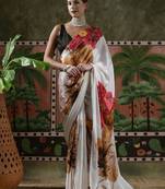 White ready to wear satin floral digital printed saree
