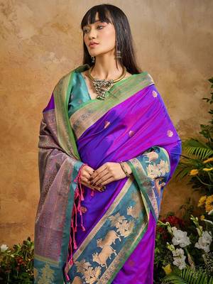 Purple ethnic motifs woven designer art silk sarees with unstitched blouse 1