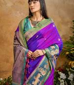 Purple ethnic motifs woven designer art silk sarees with unstitched blouse