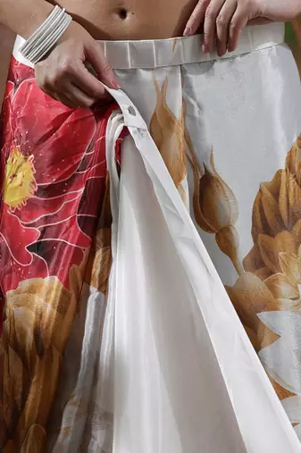 White ready to wear satin floral digital printed saree