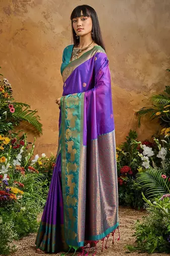 Purple ethnic motifs woven designer art silk sarees with unstitched blouse