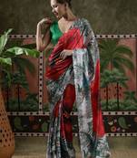 Red ready to wear satin floral digital printed saree