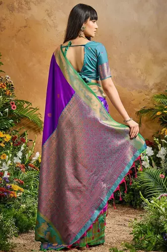 Purple ethnic motifs woven designer art silk sarees with unstitched blouse