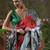 Red ready to wear satin floral digital printed saree