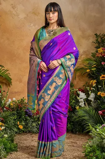 Purple ethnic motifs woven designer art silk sarees with unstitched blouse