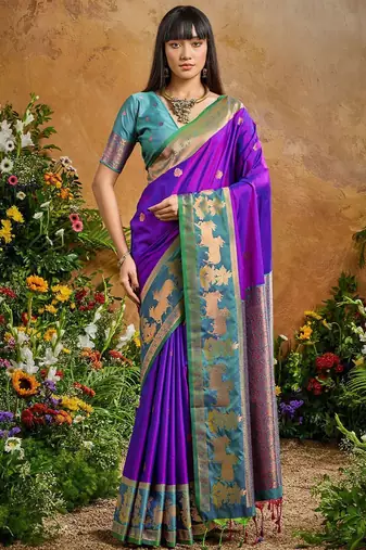 Purple ethnic motifs woven designer art silk sarees with unstitched blouse