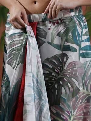 Red ready to wear satin floral digital printed saree 5