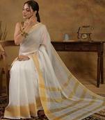 Off white zari kerala kasavu saree with unstitched blouse