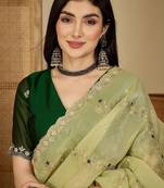 Green embroidered chiffon saree