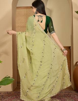 Green embroidered chiffon saree 4