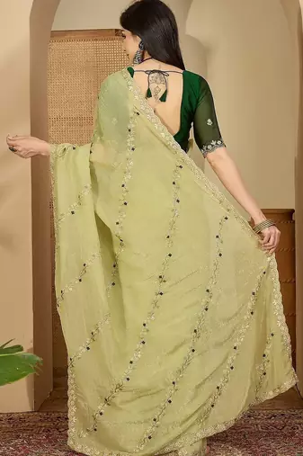 Green embroidered chiffon saree